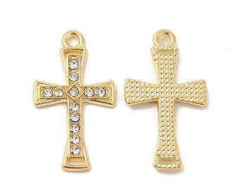 1 Cross pendant with rhinestones 26.5 x 15 x 2 mm, Hole 1.8 mm, Ideal for pendant or making rosaries, nickel-free and lead-free