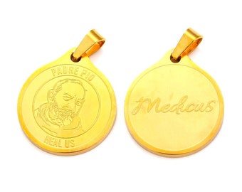 1 Padre Pio Pendentif en Acier Inoxydable 26,5 x 23 x 2 ,5 mm Support Trou 6 x 4 mm , Médailles Catholiques ,Vendu seul