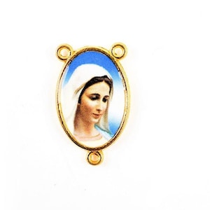 1 Center Rosary Rosary Virgin Mary Double Sided 24 x 14 mm, Brass Golden Metal Photo Resin