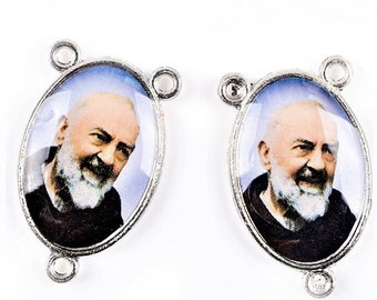 Padre Pio = x1 Rosary Center 24 x 14 mm Links 2 mm, Connectors 3 Links, Central Piece Rosaries