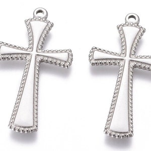 X 1 Stainless Steel Cross 304, Dimensions 39 x 21 x 2 mm, Hole 1.8 mm, Ideal pendant and cross for rosary rosary rosary