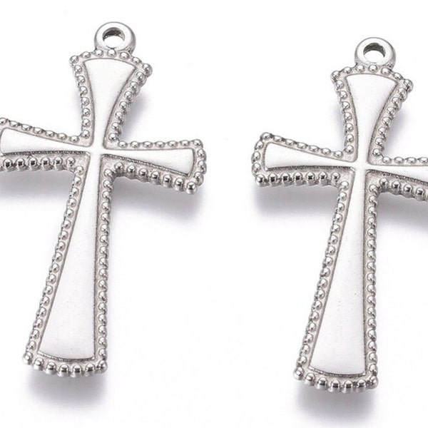 X 1 Croix en Acier Inoxydable 304 , Dimensions 39 x 21 x 2 mm ,Trou 1,8 mm ,Idéale pendentif et croix pour chapelet rosaire