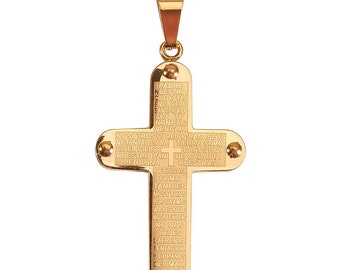 1 Golden Cross Pendant in 304 Stainless Steel, Dimensions 41 x 25.5 x 2 mm, Hole 4.5 mm, Ideal pendant and cross for rosary rosary