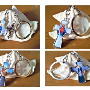 Porte Clés = Croix -Michael Archange-Coeur de Jésus -Vierge Miraculeuse Alliage et Acier Inoxydable 9,5 Cm Anneau 25 mm
