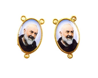 Padre Pio = x1 Rosary Center 24 x 14 mm Links 2 mm, Connectors 3 Links, Central Piece Rosaries