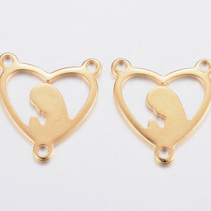 Virgin 16.5 x 15 x 1 mm, Links Hole 1.2 mm, Central Piece Rosary Rosary Heart Shape in 304 Stainless Steel, Gold Color