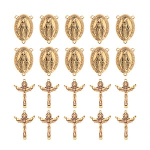 Lot = 1 Trinity Cross + 1 Virgin Rosary Center, Beautiful Set For Brass Rosaries, Tibetan Style