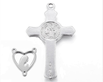 Rosary Kit = Stainless Steel Rosary Cross and Center, Cross 38 x 22 mm, Blank 18 x 16 mm