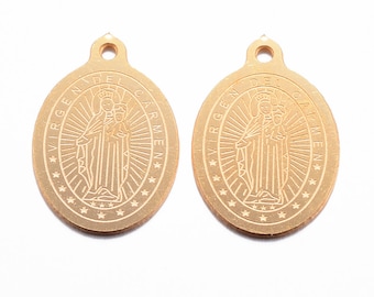 2 = Médailles Vierge Marie avec Enfant Jésus Ovale Pendentif en Acier Inoxydable 304 Taille 17,5 x 12 x 0,8 mm