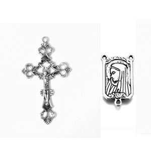 Sets Rosary Cross and Center Rosary Virgin Mary Double Side 3 Links, Cross 43 x 25 mm, Center Rosary Three Roses 22 x 14 mm