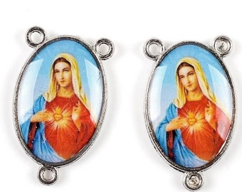 1 Center Rosary Double Face Heart of Mary 24 X 14 mm, For Rosary or Ten