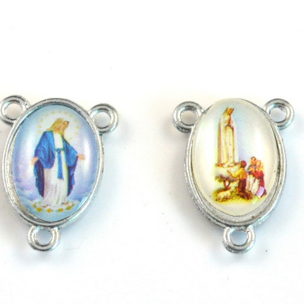 17 X 13 mm = 2 piezas Rosario Central Rosario Virgen Milagrosa de Doble Cara, Virgen 3 Pastor, Lotes de 2 Unidades Tamaño pequeño