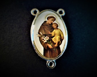 Saint Anthony Child Jesus = 1 Double Sided Rosary Center 23 x 14 mm, Brass