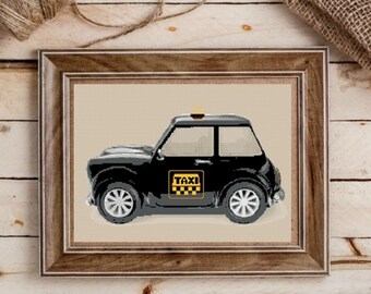 English Taxi-Cross stitch pattern-PDF instant download/Taxi anglais-Grille point de croix-PDF instantané