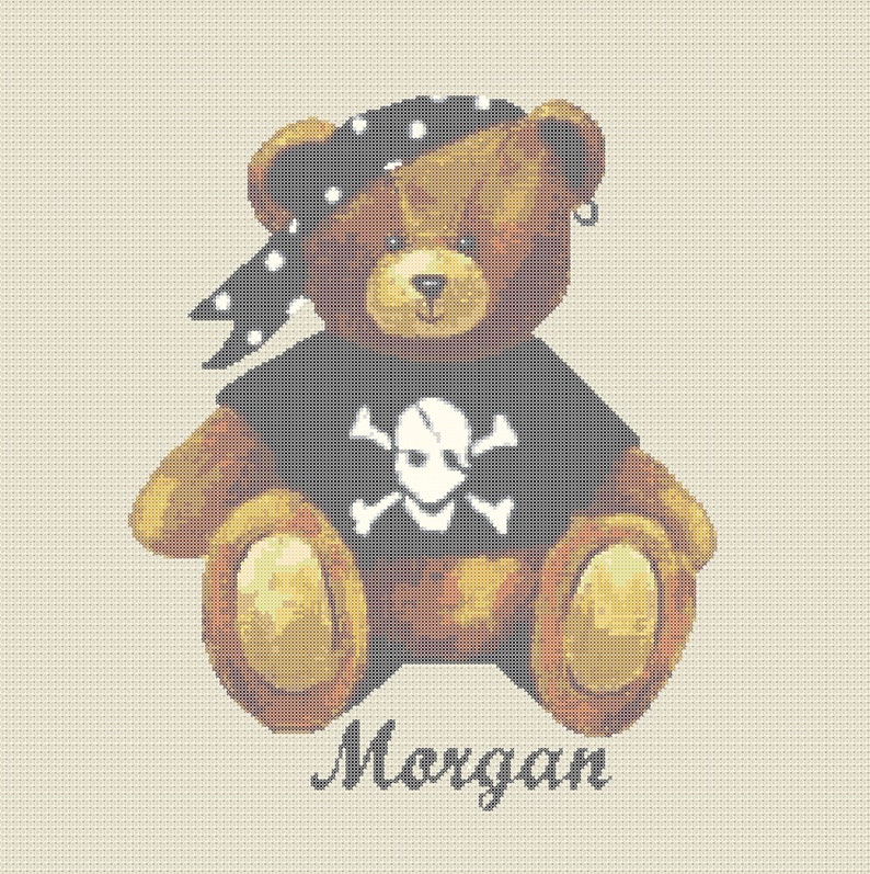 Pirate Teddy bear-Kids-Cross stitch pattern-PDF instant download / Pirate nounours-Enfants-Grille point de croix-PDF instantané image 2