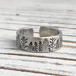 Trees Inspirational Aluminum Ring / Nature Inspirational Aluminum Ring / Silver Hand Stamped Ring / Forest Aluminum Hand Stamped Ring