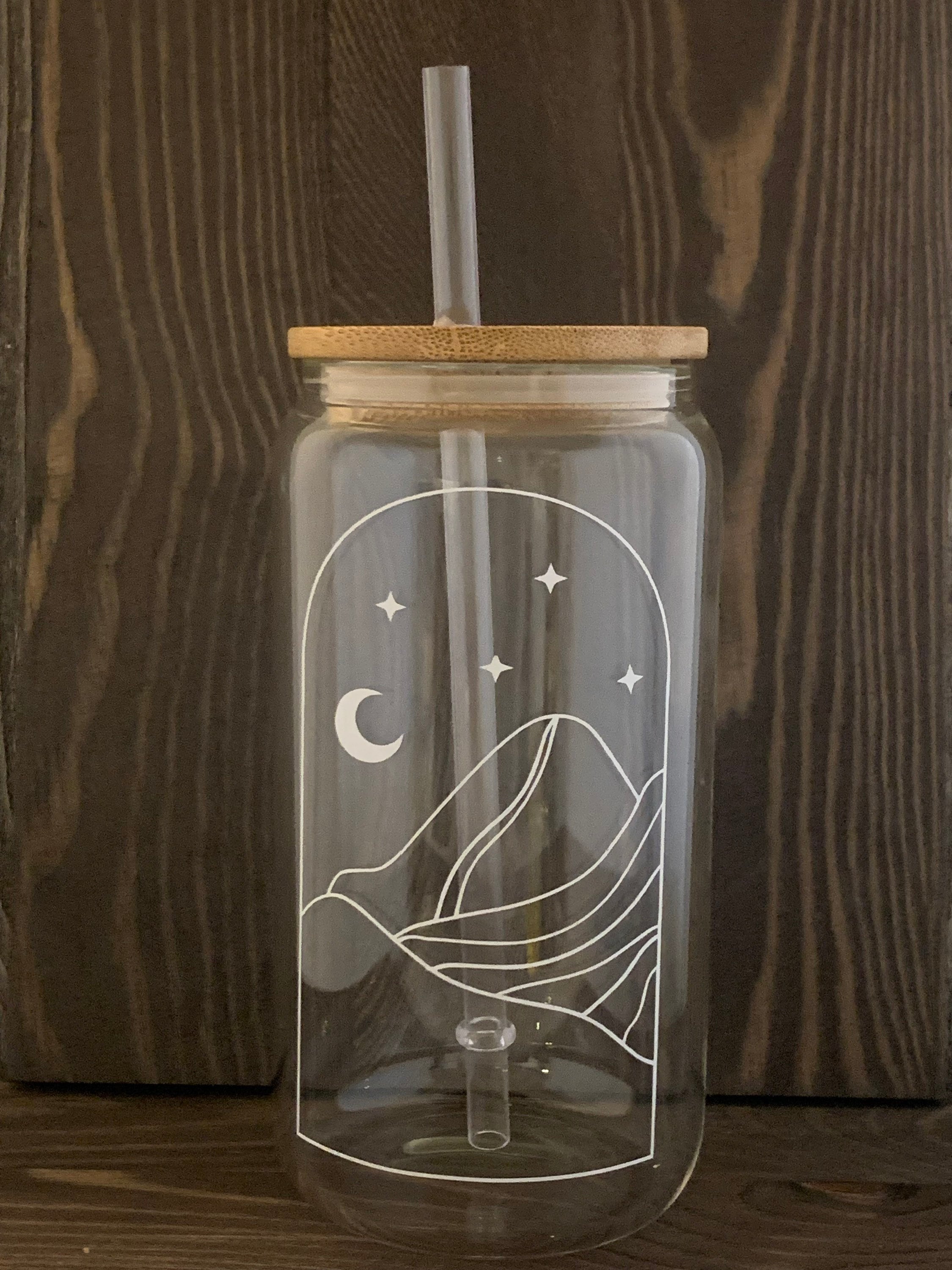 Mountain Mama Glass Tumbler with Bamboo Lid & Straw