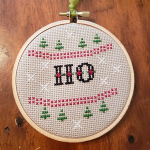 Snarky Christmas Cross Stitch Completed in Hoop Ornament