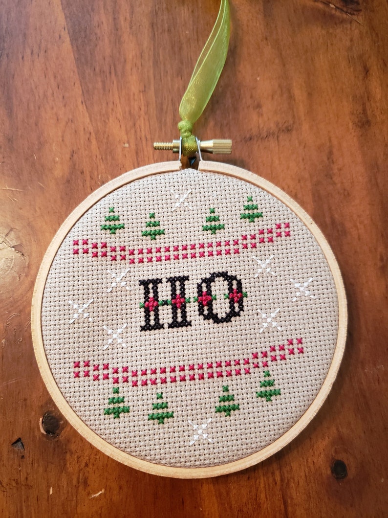 Snarky Christmas Cross Stitch Completed in Hoop Ornament
