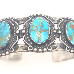 Vintage Fred Harvey Era Turquoise and Sterling Silver Cuff Bracelet, AS-IS
