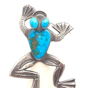 LARGE Vintage Sterling Silver and Turquoise Frog Brooch Pin, Fred Harvey Era