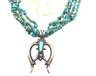Eva & Linberg Billah Navajo Turquoise and Sterling Silver Naja Pendant and Beaded Necklace