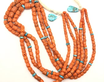 Collar de cuentas de coral natural y turquesa Olin Tsingine