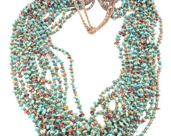 Native American Multi-Strand Beaded Turquoise and Spiny Oyster Necklace with Heishi