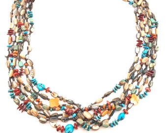 Vintage Santo Domingo Treasure Necklace, 6 Strand Native American Multi-Stone