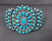 Vintage Zuni Petit Point Turquoise and Sterling Silver Cuff Bracelet