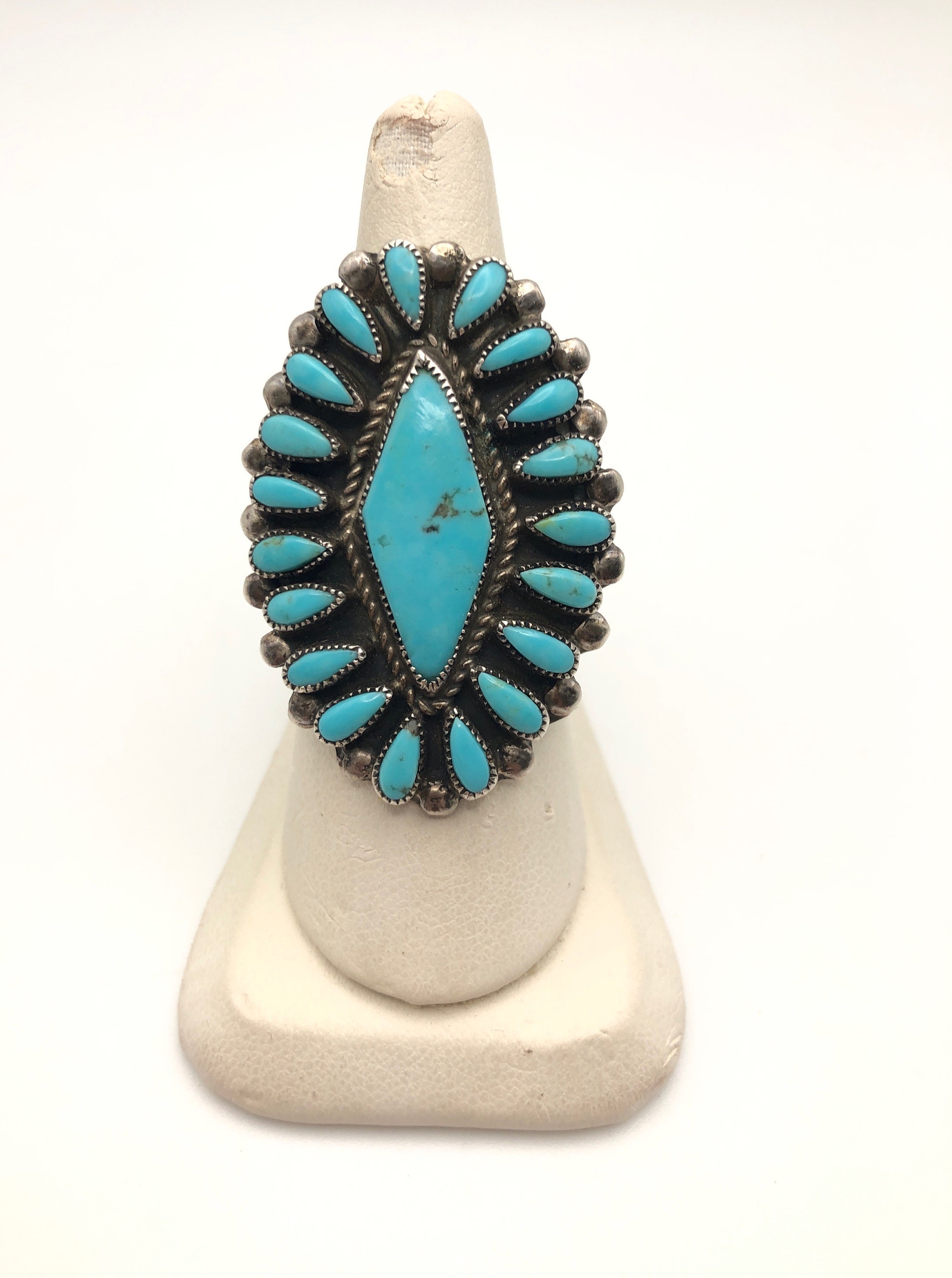Important Ladybug (d.) Native American Navajo Coral Turquoise Sterling Silver Ring Important Ladybug (d.) Native American Navajo Coral Turquoise Sterling Silver Ring