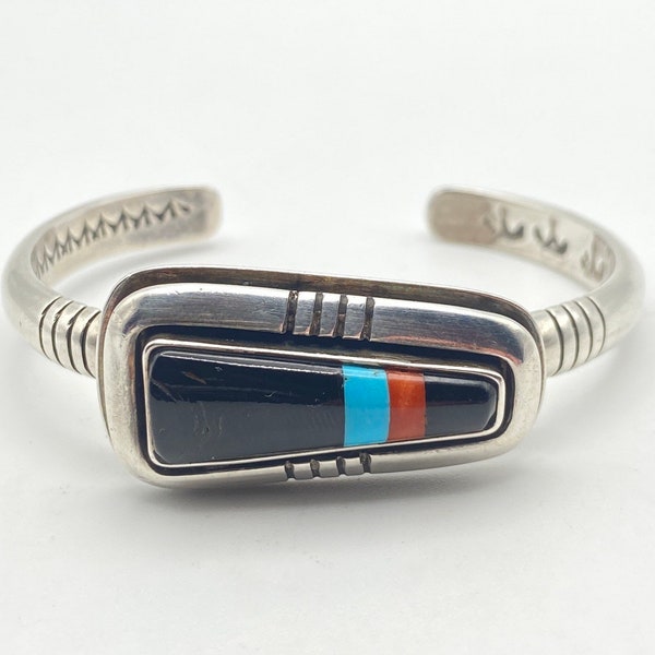 Leroy Begay Inlay Sterling Silver and Multi Stone Bracelet