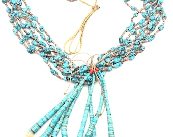 Vintage Santo Domingo Turquoise Beaded Necklace with Four Jaclas!