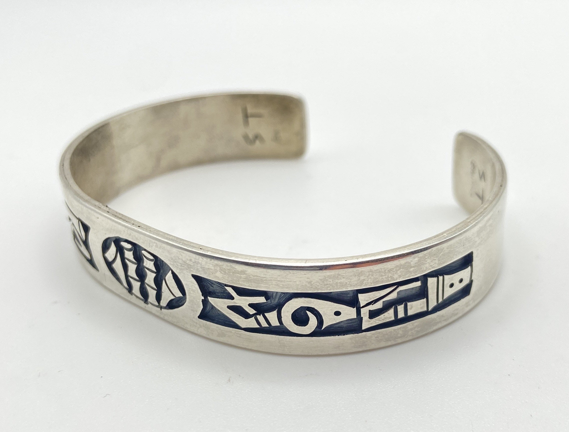 Stewart Tewawina Hopi Overlay Sterling Silver Cuff Bracelet