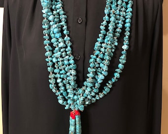 MASSIVE Santo Domingo Vintage Turquoise Nugget Multi Strand Beaded Necklace with Jaclas