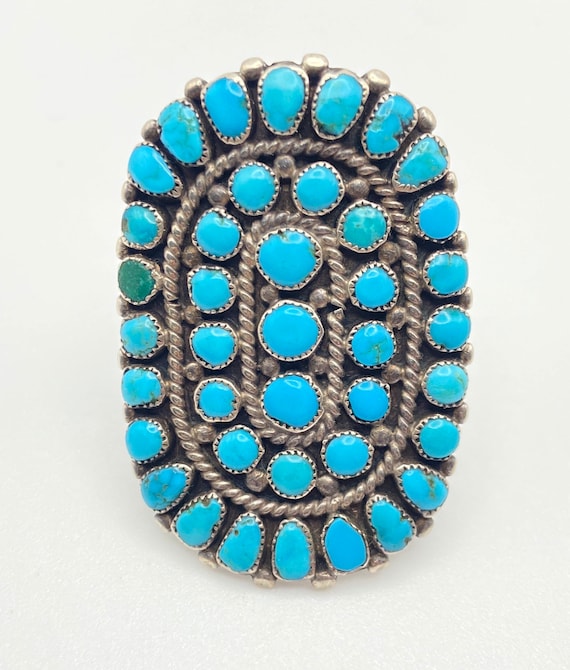 Wow Vintage Zuni 'Swirls Of Turquoise' Big Native American Jewelry Silver Ring Wow Vintage Zuni 'Swirls Of Turquoise' Big Native American Jewelry Silver Ring