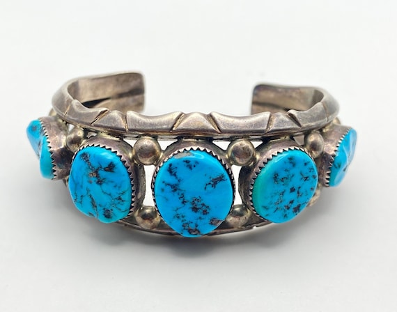 Vintage Navajo Cuff, Sterling Silver and Sleeping… - image 1