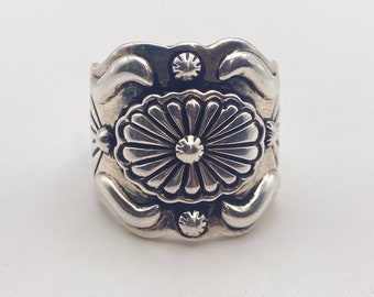 Large Navajo Sterling Silver Repousse Ring, Signed, Size 14