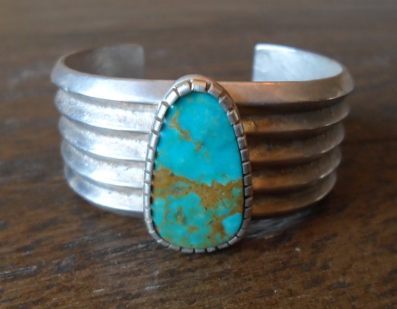 Tufa Cast Sterling Silver and Turquoise Cuff Brac… - image 2
