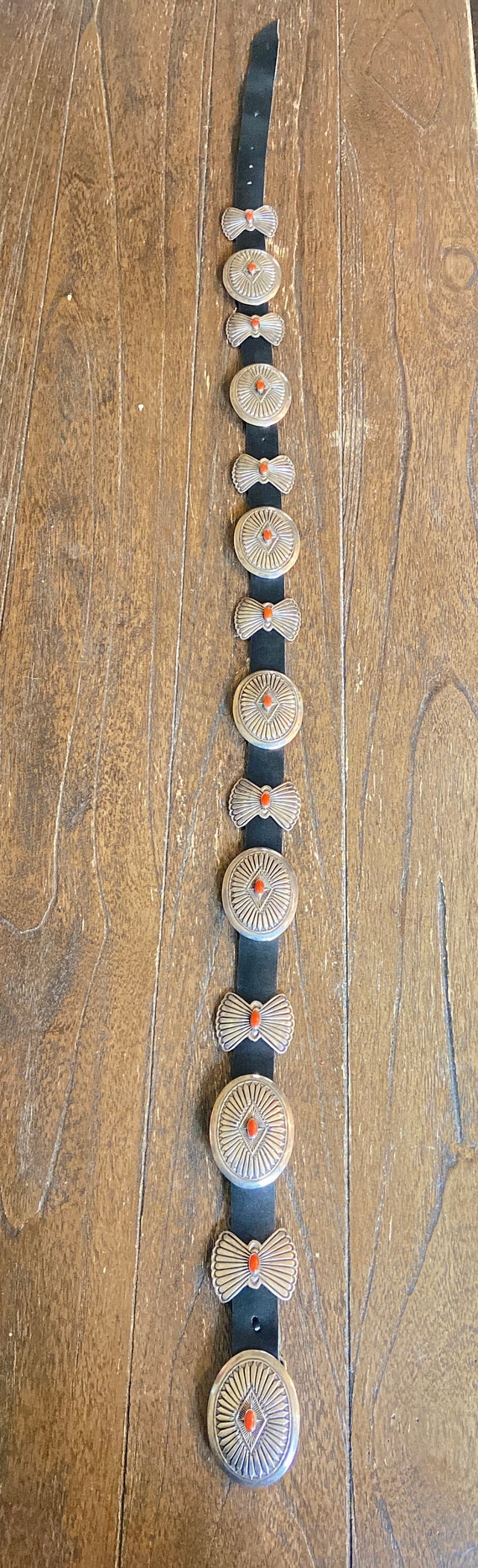 Linda Marble Coral and Sterling Silver Concho Belt - Etsy display picture 3