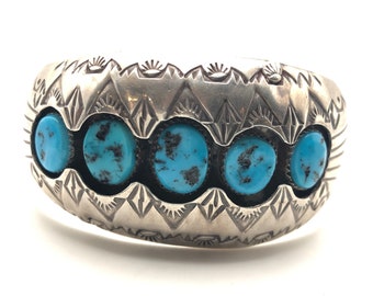 Vintage Navajo Domed Turquoise Sterling Silver Cuff Native American Jewelry Bracelet Vintage Navajo Domed Turquoise Sterling Silver Cuff Native American Jewelry Bracelet