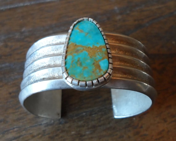Tufa Cast Sterling Silver and Turquoise Cuff Brac… - image 1
