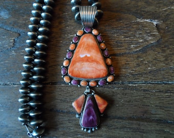 La Rose Ganadonegro Spiny Oyster and Sterling Silver Necklace, Navajo