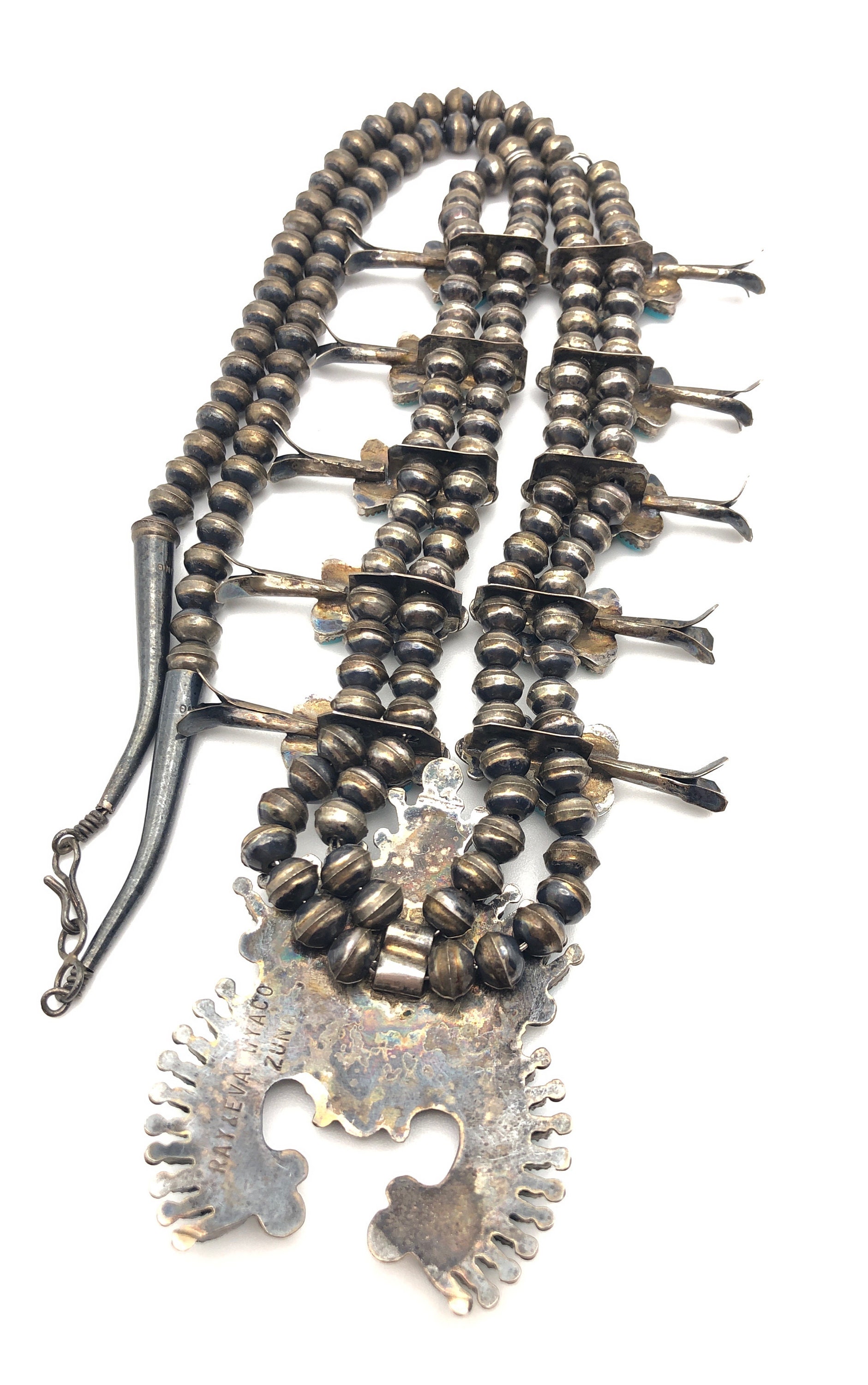 Ray and Eva Wyaco Vintage Zuni Squash Blossom Necklace and Earring