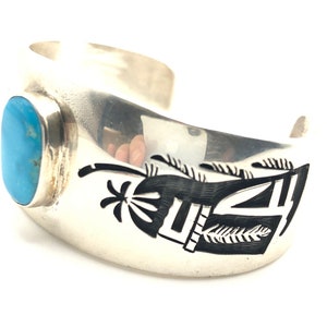 Milson Taylor Hopi Overlay Sterling Silver and Turquoise Cuff 