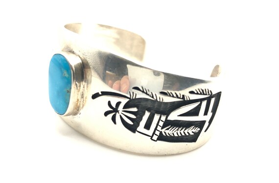 Milson Taylor Hopi Overlay Sterling Silver and Turquoise Cuff 