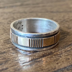 Bruce Morgan Navajo 14k Gold and Sterling Silver Band Ring, Size 12