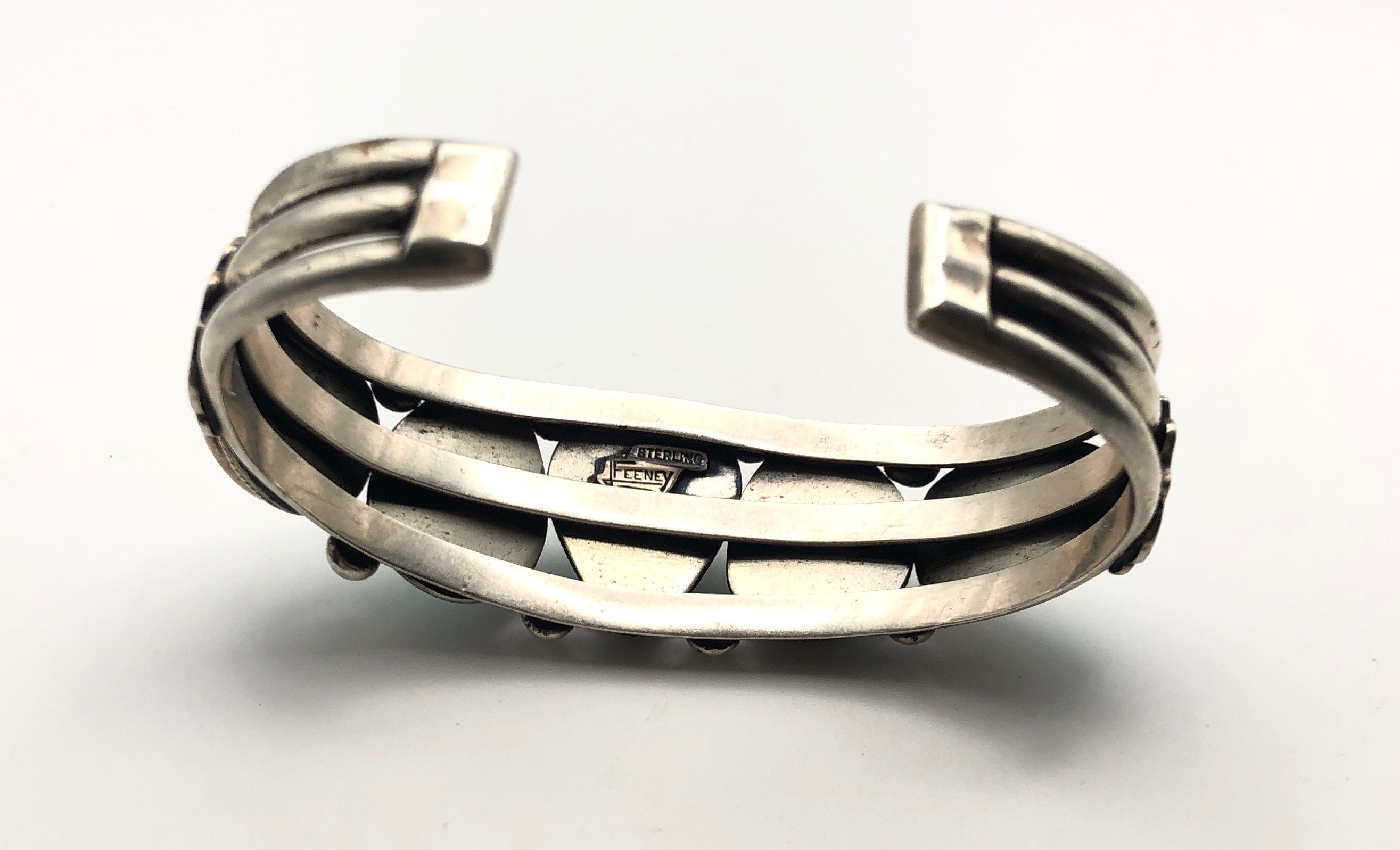 Leo Feeney Turquoise Row and Sterling Silver Cuff Bracelet