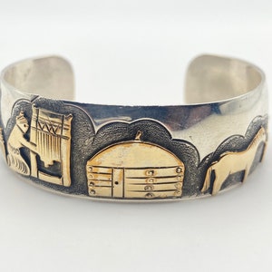 Vintage Navajo Bracelet, Kee Brown Storyteller Gold Filled and Sterling Silver Overlay Cuff