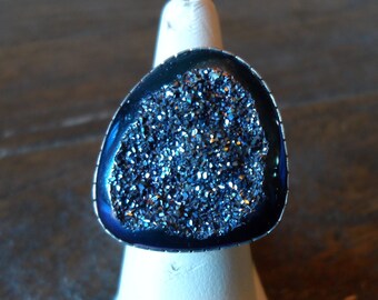 Darryl Livingston Druzy and Sterling Silver Ring, Adjustable Size 7 3/4